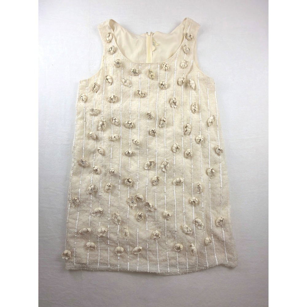 Geode Womens Ivory Sequin Beaded 3D Floral Applique Shift Dress Sleeveless XL